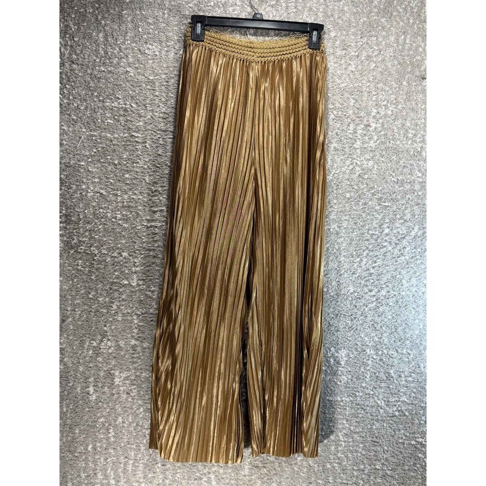 Pol Pants Pleated Wide Leg Lightweight Trousers Bronze Crop Vacation Travel S